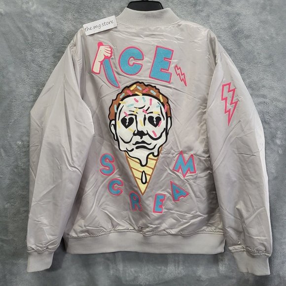 Roku Studio 'Ice Scream' Gray Satin Bomber Jacket Sz 3XL / 2XL, Runs Small - Picture 2 of 9